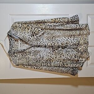 Mesmerize Sheer Animal Print One Pocket Blouse Roll Up Sleeve Size M